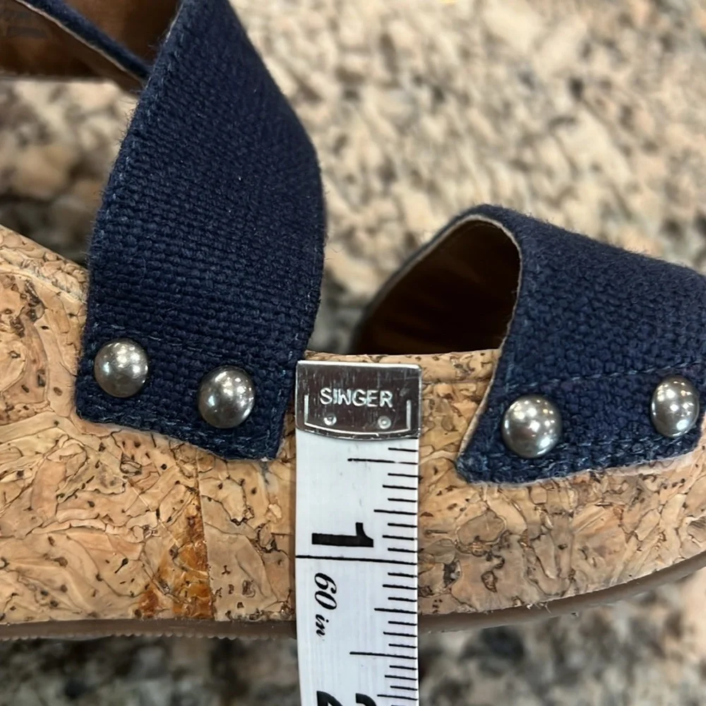 Lucky Brand Blue and Tan Wedge Sandals